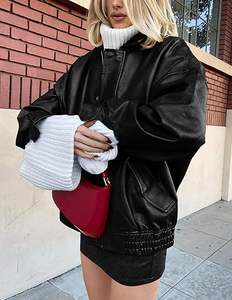 Veste en simili cuir surdimensionnée à la mode, prix de gros personnalisé, pour femmes, fermeture éclair, manteau d'hiver pour femmes - Product Image 4