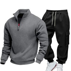 Sudadera de hombre 100% algodón polar transpirable de 380g, gruesa, informal, deportiva, estilo urbano, de punto liso, de invierno, con media cremallera y ajuste holgado. - Product Image 3