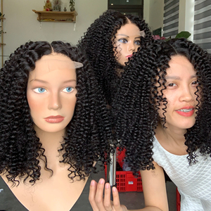 Extensiones de cabello humano con cierre de color natural y peluca rizada frontal de tamaño personalizado - Product Image 1