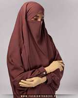 Abaya musulmane marron légère et respirante à boutons-pression, coupe ample, séchage rapide, en polyester et laine, longueur au sol, pour grandes tailles