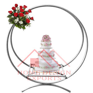 Présentoir de gâteau en métal d'acier inoxydable avec le dessus en verre - Product Image 1