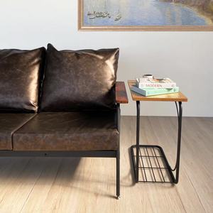 Jer Chia Industrial-Style Oak Finish <b>C</b>-<b>Shaped</b> Side <b>Table</b> for Home Snacks and Coffee in Living Room Furniture - Product Image 5