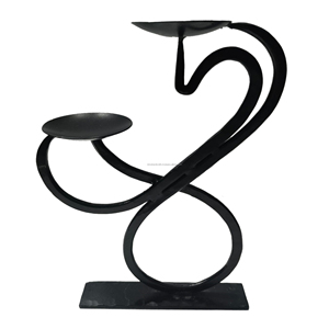 Bougeoirs double en métal et fer avec base ronde Bougeoirs de mariage en fer forgé noir - Product Image 4