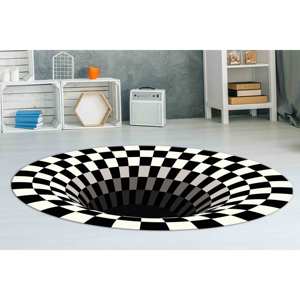 Alfombra de ilusión óptica, alfombra de ilusión óptica en blanco y negro, alfombra redonda suave, alfombra de chenilla - Product Image 3