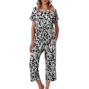 Ensemble à imprimé floral pour femmes, vêtements de nuit en coton doux avec poches, ensembles d'été confortables pour femmes en vente en ligne ensemble 2 pièces - Product Image 2