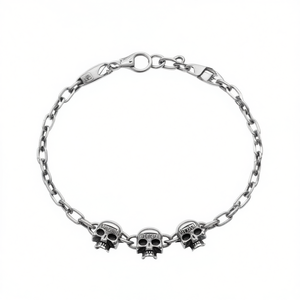Pulsera de Acero Inoxidable con Diseño de Calavera para Hombre, Cadena Fina, Color Plata - SL08 (Vendedor de EE. UU.) - Product Image 2