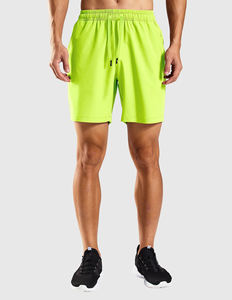 <b>Mens</b> Workout <b>Shorts</b> in Neon Green <b>with</b> Quick Dry Fabric <b>Zip</b> <b>Pockets</b> and 4 Way Stretch for Running Training and Sports - Product Image 2