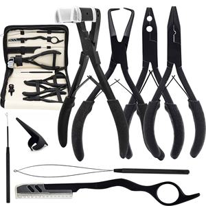 Micro anneau facile Kit d'outils de retrait d'extension 2 trous Crochet tirant boucle ensemble ruban noir pince d'extension de cheveux acier inoxydable nouveau - Product Image 1