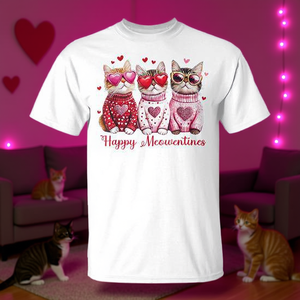 T-shirt pour femmes et filles « Happy Meowentine's Day » pour la Saint-Valentin, vêtements promotionnels - Product Image 3