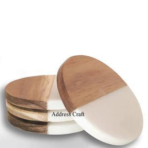 Nouveauté : Sous-verres en bois d'acacia naturel et en marbre, vaisselle créative, sous-verres en marbre pour boissons, tapis et coussinets en bois et en marbre - Product Image 5