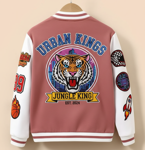 Chaqueta Bomber Varsity con parches con letras para Mujer | Estilo béisbol con botones | Color melocotón - Product Image 2