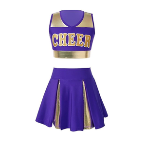 Disfraz de animadora para niñas, uniforme de animadora, sin mangas, escote en V, estampado de letras, Top corto con cintura elástica, minifalda - Product Image 6