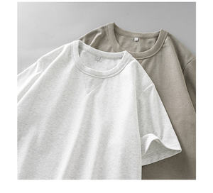 เสื้อยืดผ้าฝ้าย100% สีเทาสำหรับผู้ชายทรงหลวมสีทึบถักแบบหลวม - Product Image 5