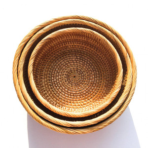 Wholesale Best-selling Customized Label Rustic Woven Eco-friendly Sustainable Rattan <b>Basket</b> Food-Safe Minimalist Fruit Bowl - Product Image 3