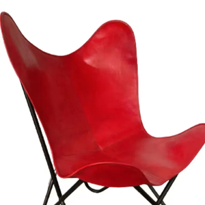 Silla de mariposa con marco de hierro vintage con cubierta de cuero en polvo rojo diseño plegable estilo rústico sala de estar dormitorio uso al aire libre - Product Image 1