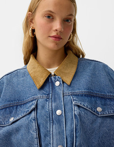 Women's <b>Denim</b> <b>Jacket</b> Hooded Collar Full Sleeve Utility Style Regular Length Solid Color Washed Cotton Coat Breathable Windproof - Product Image 5