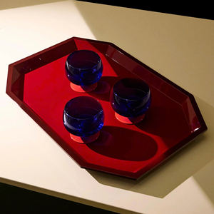 Plateau en laque sophistiqué, surface polie et lisse, plateau de service décoratif laqué, idéal pour la salle à manger, accent de table. - Product Image 4