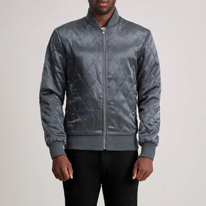 Blouson bomber matelassé gris unisexe avec fermeture éclair, col montant, style vintage d'hiver - Product Image 1