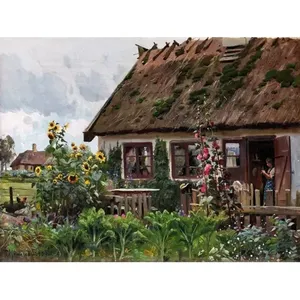 P. Monsted's Village House con flores 10x8 Cerámica Cocina Backsplash Azulejo Mural Murales Categoría de producto - Product Image 1