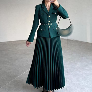 Abito gonna lunga con temperamento alla moda da <span class=keywords><strong>donna</strong></span> Plus Size manica lunga nuovo Blazer tinta unita con risvolto plissettato stampato Set 2 pezzi - Product Image 5