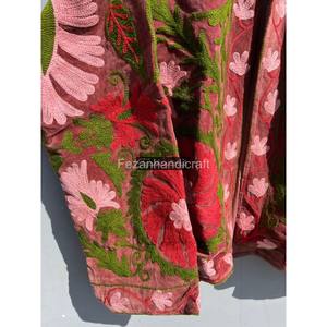 Veste courte en velours personnalisable pour femme, automne, manteau en tricot de coton d'hiver, broderie florale ouzbek, tissu Suzani personnalisable - Product Image 3