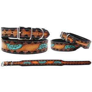 Collier de chien en cuir rembourré souple de luxe sculpté à la main Design floral - Product Image 2