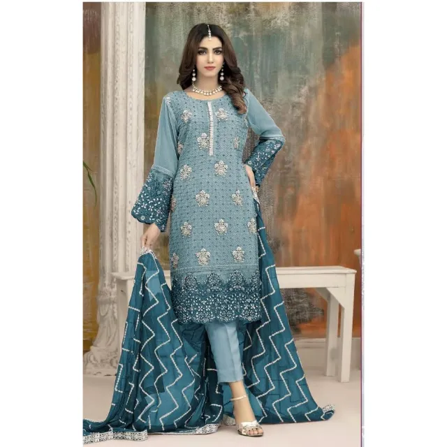 Nuovo arrivo indiano pakistano abbigliamento finto ricamo Georgette e lavoro diamante Salwar Kameez esportatore e fornitore indiano