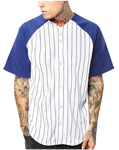 Premium Pinstripe Baseball Jersey Raglan Manga corta Hip Hop Active Shirt Button Fly Closure Tumble Dry Low - Product Image 1