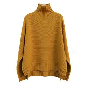 Automne hiver 100% laine pull pour femmes col haut épais paresseux pull en tricot ample personnalisable bas chemise polaire tissu - Product Image 3