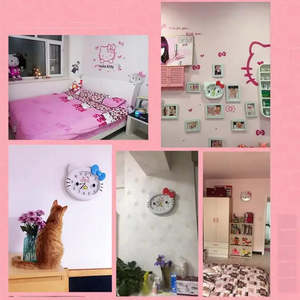 Horloge murale moderne à quartz Hello Kitty, décorative, en plastique, avec paysage, style Art Déco, pour la décoration de la maison - Product Image 6