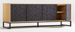 Unidad multimedia grande de madera de Mango con patas de hierro, mueble de sala de estar, venta al por mayor - Product Image 2