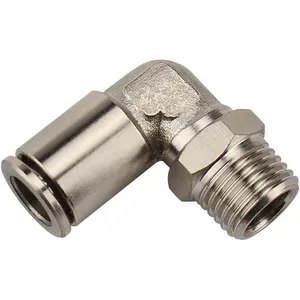 Raccord pneumatique coudé pivotant en acier inoxydable nickelé avec connecteur fileté 8 mm pour applications agricoles (occasion) - Product Image 1
