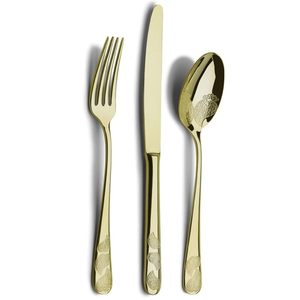 Great Quality Designer Luxury <b>Gold</b> Plated Stainless Steel Cutlery <b>Rectangular</b> Flatware Set for Home Kitchen Hotel Restaurant - Product Image 2