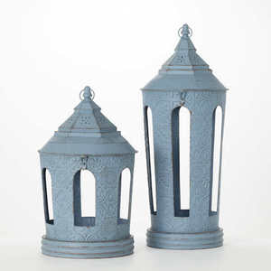 Most Selling Exclusive <b>Set</b> Two Soft Blue Metal <b>Lanterns</b> High Quality Handmade Customized Colors Sizes Home Decoration Christmas - Product Image 1