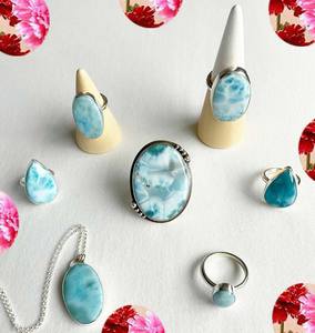 Vintage 10x12mm Larimar Pierre Anneau Lunette Ensemble 925 Argent Sterling Or Placage Beau Mariage Bijoux Cadeau pour Père IGI - Product Image 1