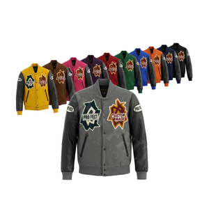 Chaqueta Universitaria Personalizada de Fieltro Profesional, Mangas de Cuero y Lana, Parches Bordados, Chaqueta Universitaria Unisex de Béisbol para Hombre - Product Image 1