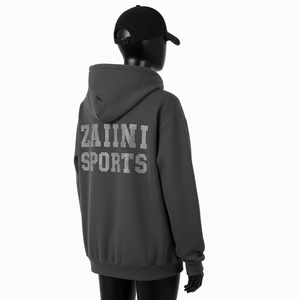 Sweat à capuche pour femme, fermeture éclair intégrale, coton premium, polaire en polyester, 320 GSM, gris anthracite, logo personnalisé en strass, sweat-shirts basiques - Product Image 5