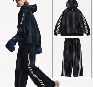 Pantalones acampanados y Sudadera con capucha Vintage con estampado de pantalla de felpa francesa de gran tamaño personalizado, conjunto de 2 piezas, chándal lavado con ácido para hombre - Product Image 1