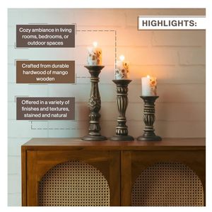 Wooden Candle Holder for Home Decoration Set of 3, Decorative Hand Carved <b>Tea</b> Light Candle <b>Stand</b> for Home Decor, Living Room, - Product Image 2