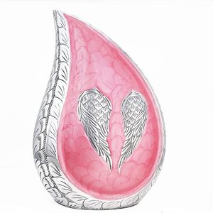 Belle urne funéraire en forme d'ailes de larme pour cendres humaines, à exposer à la maison ou dans une niche, urne gravée, rose et argentée, 12 pouces - Product Image 1