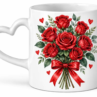 Tasse à café en céramique personnalisée avec poignée en forme de cœur, idée cadeau pour les amateurs de thé et de café, anniversaire, Saint-Valentin, fleurs, rose rouge, OEM