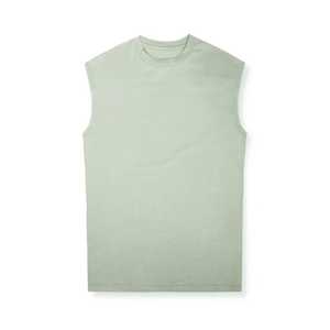 Vente en gros de t-shirts d'été sans manches 100% coton hauts pour hommes col en O gym sport débardeur design respirant tricoté bouton personnalisé - Product Image 5