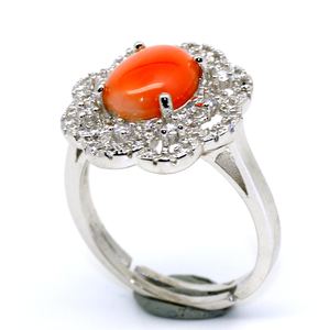 Joyería de moda, cabujón ovalado chapado en rodio de Plata de Ley 925, anillo de piedras preciosas con ajuste de punta de 7x9mm, Coral Rosa Natural - Product Image 1