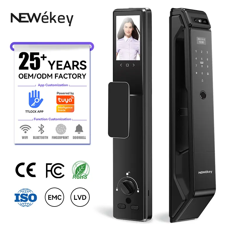 NeweKey kaliteli Wifi uzaktan geçici şifre kontrolü ile kamera güvenlik Tuya APP akıllı ön kapı Lcok