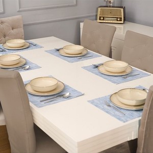 Ensemble de 12 napperons bleus 100% coton avec motif rayé tapis de table décoratifs 35x45cm accessoire de table à manger élégant et durable - Product Image 2