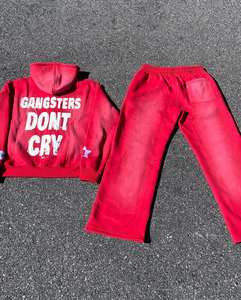 ชุดเซ็ตเสื้อฮู้ดและกางเกงวอร์มทรงขาบาน ผ้าหนานุ่ม ระบายอากาศได้ดี สไตล์วินเทจ พร้อมโลโก้แบบดิสเทรส สำหรับการฝึกซ้อม - Product Image 5