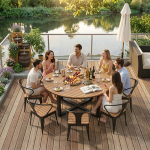 Juego de Comedor Moderno de 9 Piezas para Exteriores, Directo de Fábrica, Mesa de Jardín Impermeable de Aluminio, Plástico y Madera con 8 Sillas para Patio de Hotel - Product Image 6