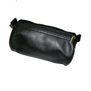 Sac à cosmétiques en cuir véritable, sac à cosmétiques de voyage avec Logo personnalisé de couleur noire, vente en gros - Product Image 1