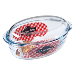 Plat à four ovale en verre trempé transparent de 1 L avec couvercle 33x20x12cm Modèle 459AC00 1743 par O Cuisine - Product Image 1