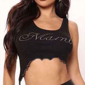Venta al por mayor de alta calidad de diamantes de imitación acanalado de punto Crop Tank Top para las mujeres - Product Image 1
